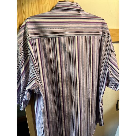 ENRO Vintage Men’s XL Purple Striped Short Sleeve Button Down Cotton Shirt - Picture 9 of 11